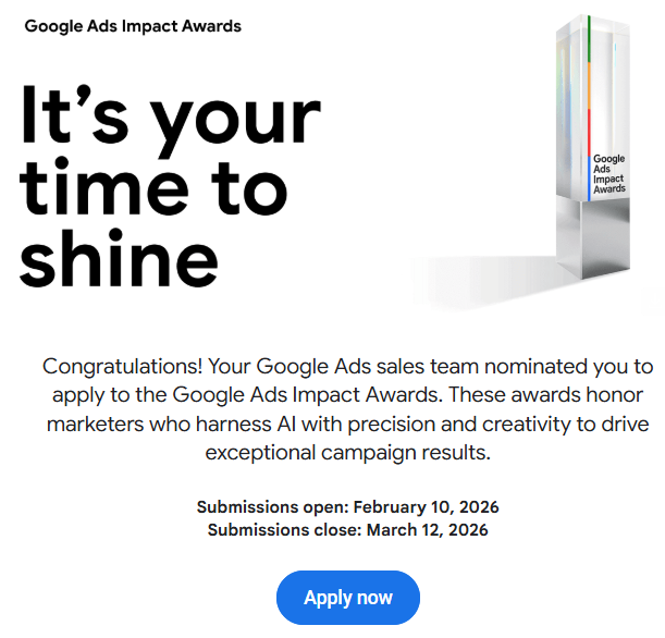 Google Ads Impact Awards 2026 — MS618 nominated
